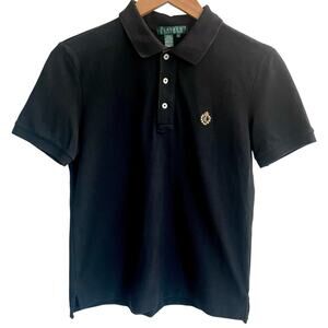 Lauren Ralph Lauren Crest Logo Black Pique Polo Shirt Women’s Small Cotton Prep
